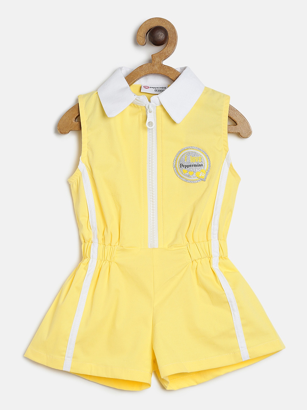 

Peppermint Girls Yellow & White Solid Playsuit