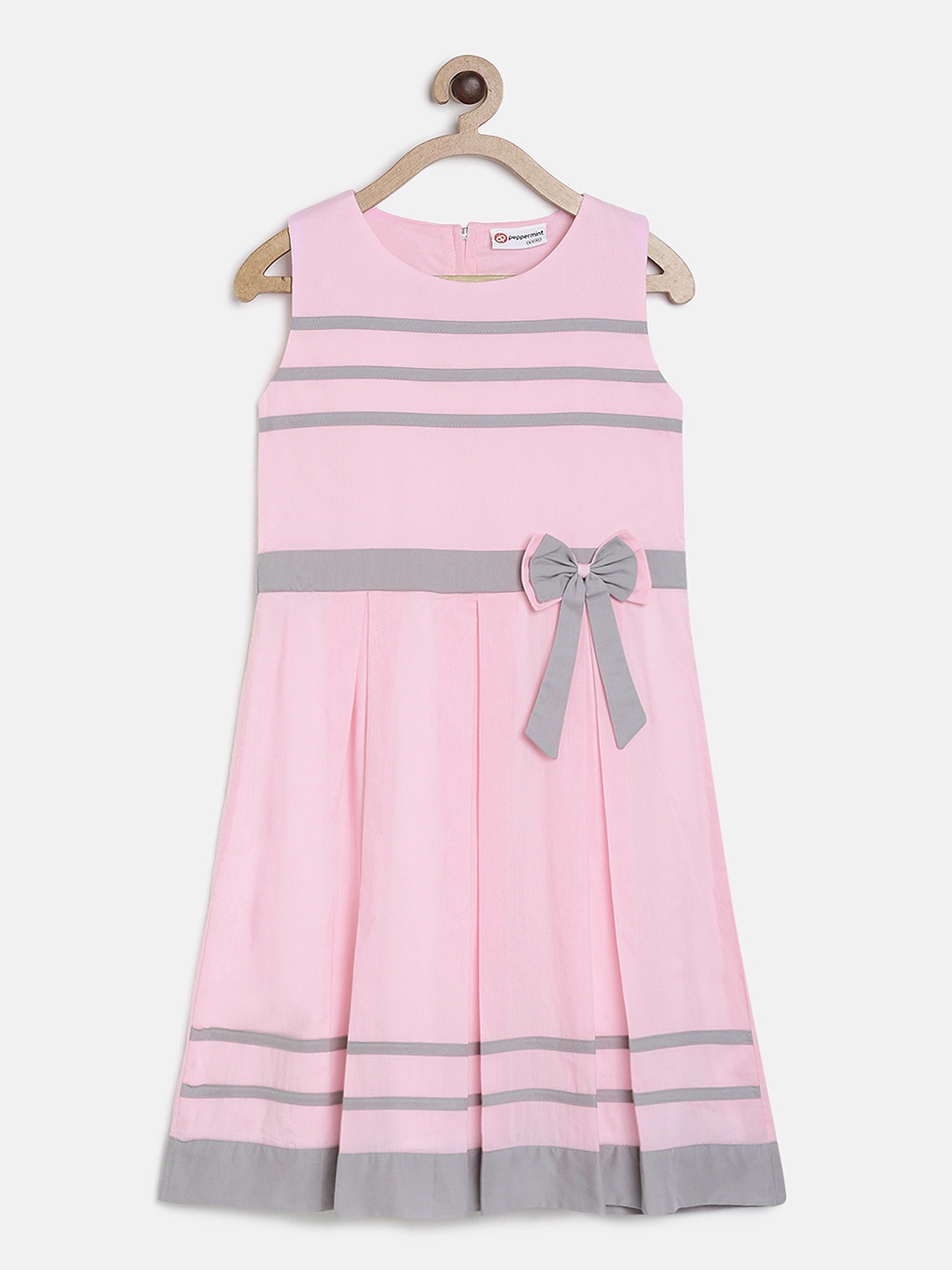 

Peppermint Girls Pink & Grey Striped A-Line Dress