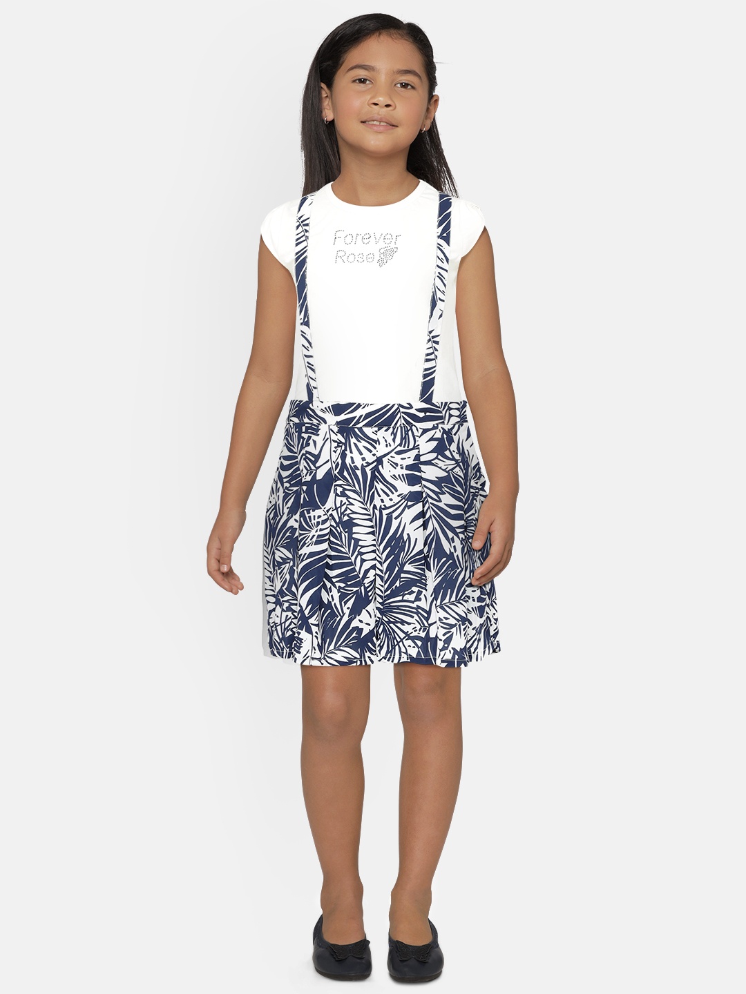 

Peppermint Girls Navy Blue & Off-White Printed T-shirt with Shorts