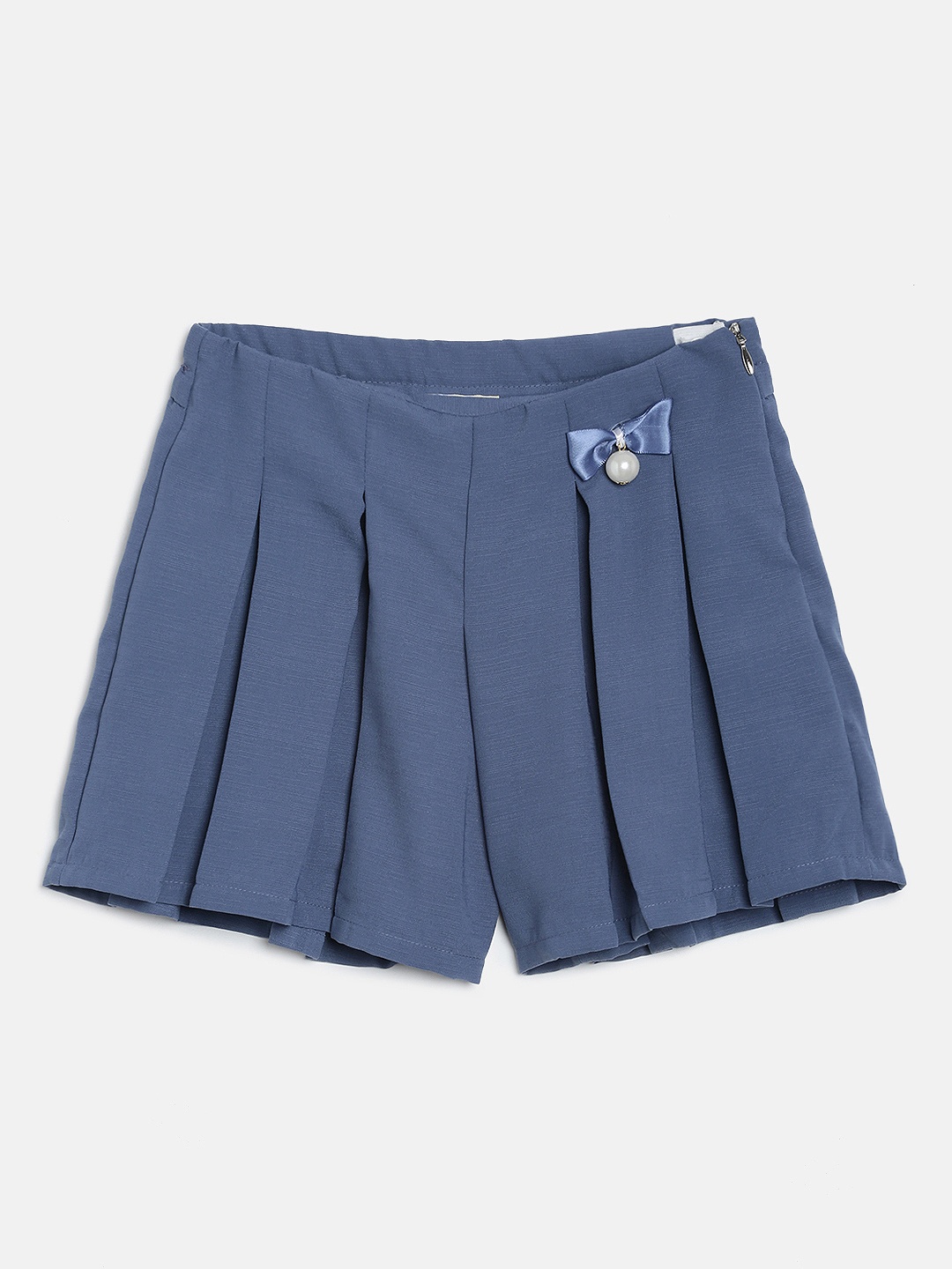 

Peppermint Girls Blue Solid Pleated Regular Shorts