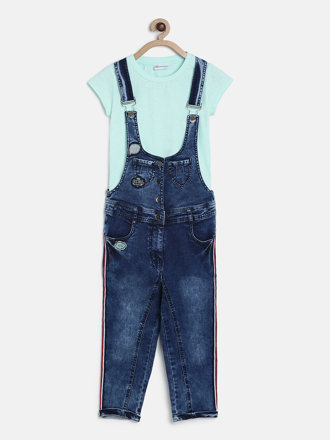 

Peppermint Girls Blue Denim Dungarees With Tshirt