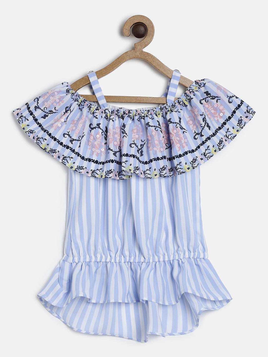 

Peppermint Girls Blue & White Striped Bardot Top