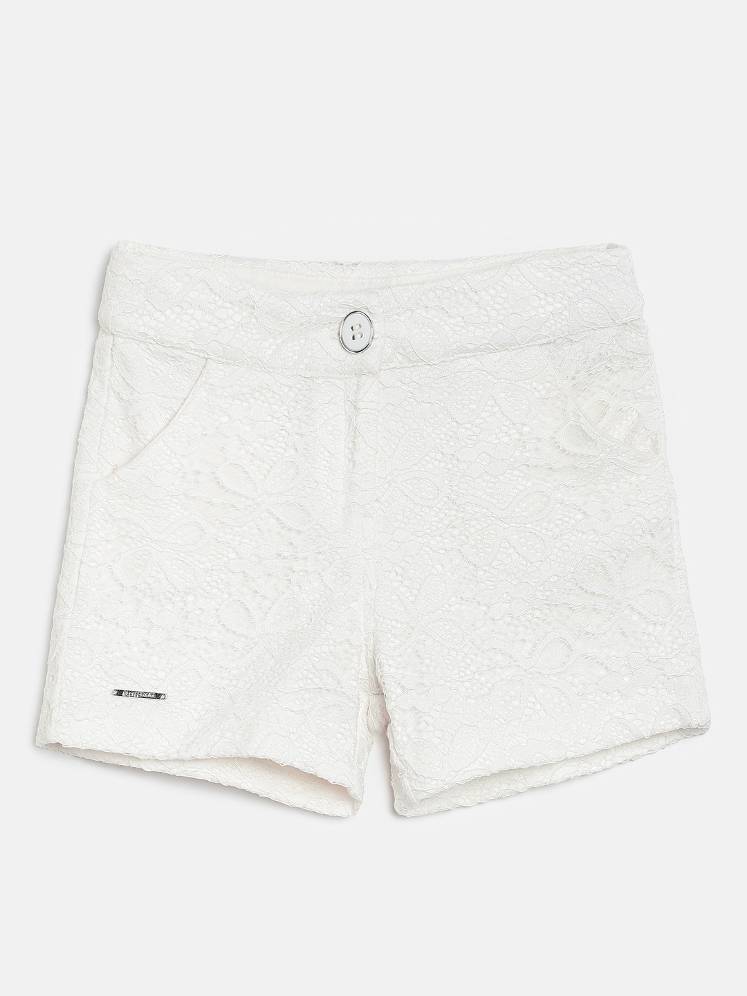 

Peppermint Girls Off-White Self Design Regular Shorts