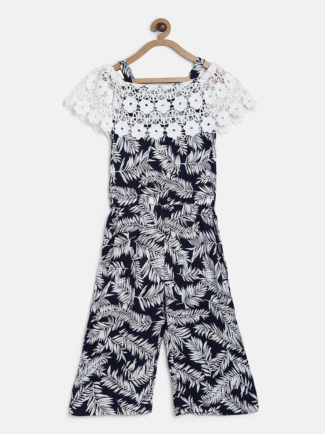 

Peppermint Girls Navy Blue & White Printed Basic Jumpsuit