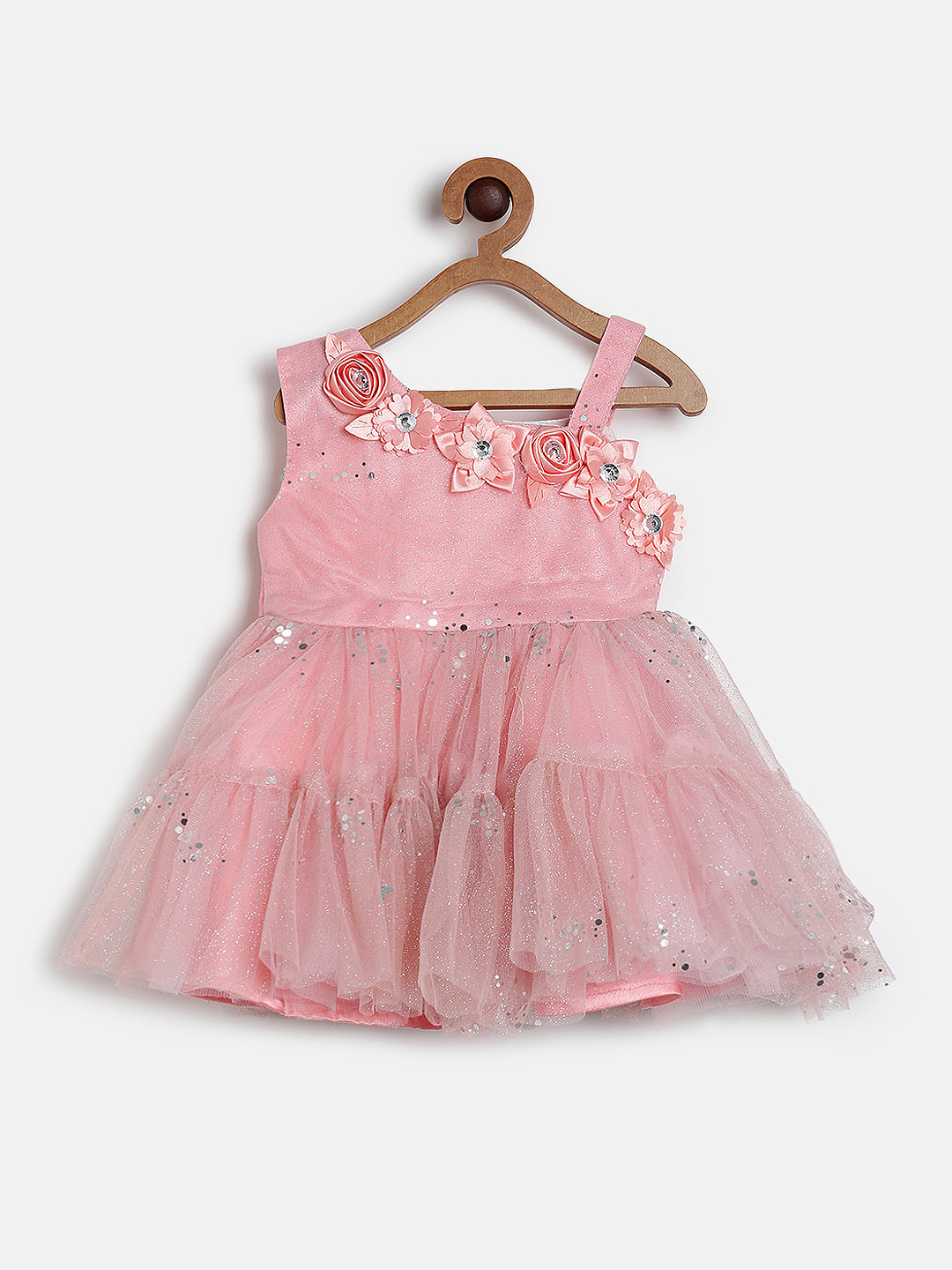 

Peppermint Girls Peach-Coloured Self Design Fit and Flare Dress