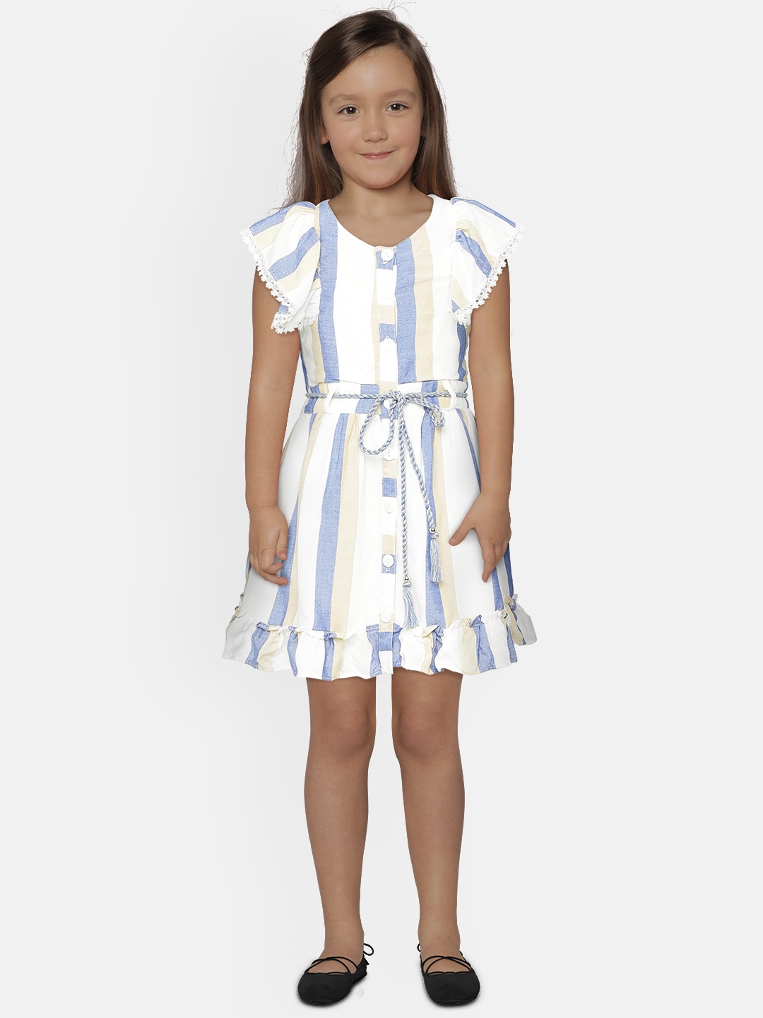 

Peppermint Girls Blue & White Striped Fit and Flare Dress