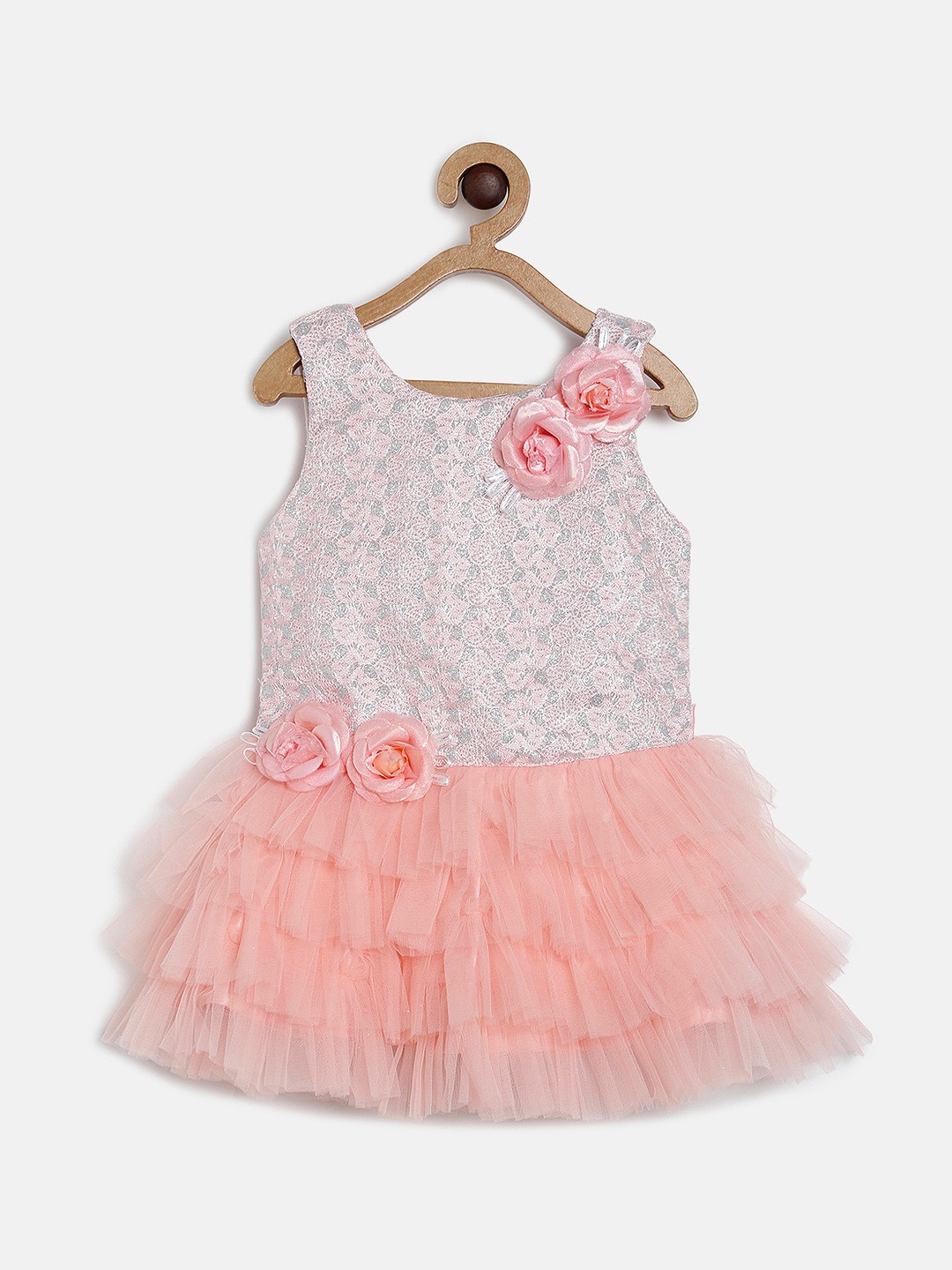 

Peppermint Girls Peach-Coloured & Off-White Self Design A-Line Dress