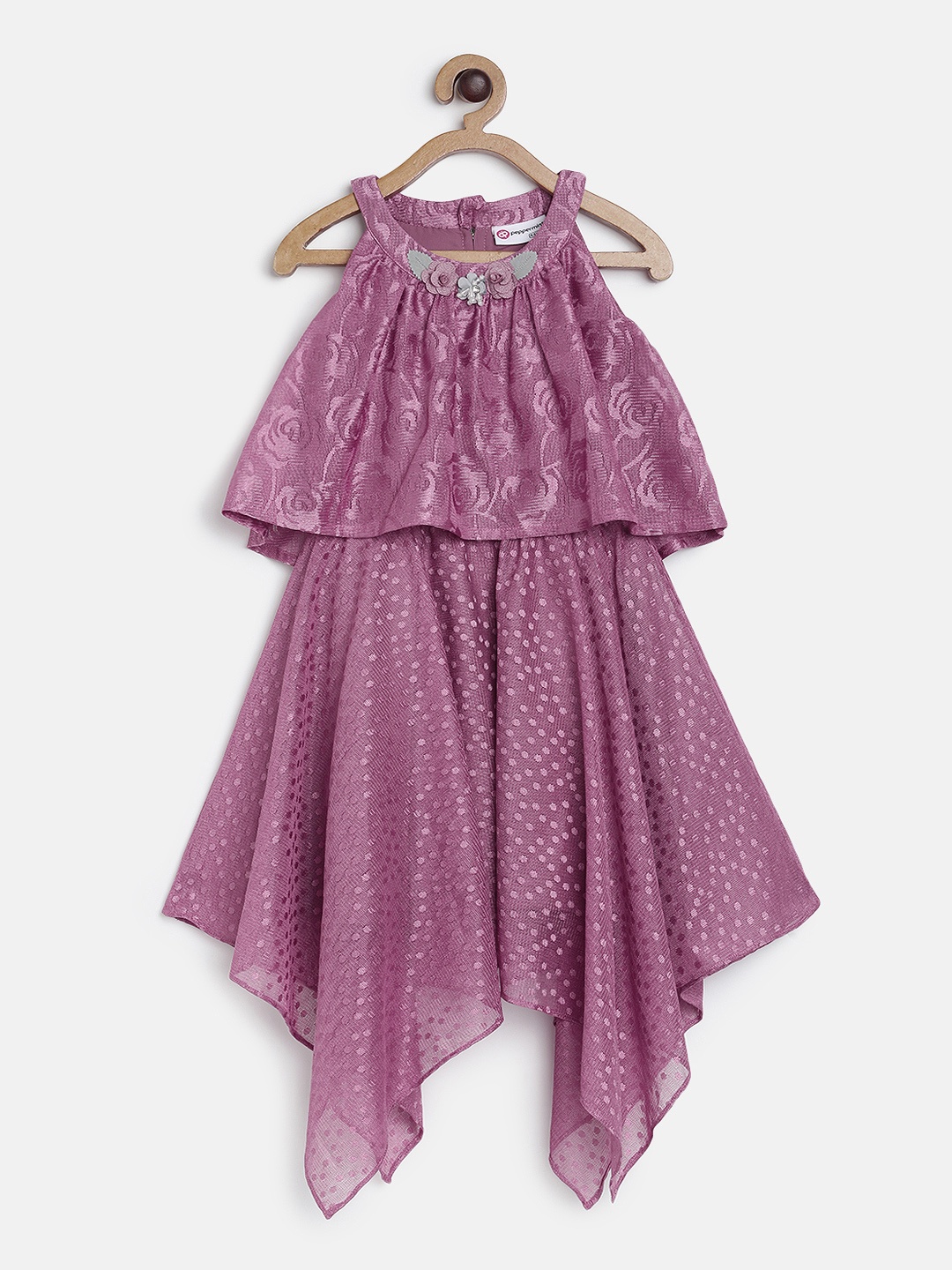 

Peppermint Girls Mauve Self Design Fit & Flare Dress