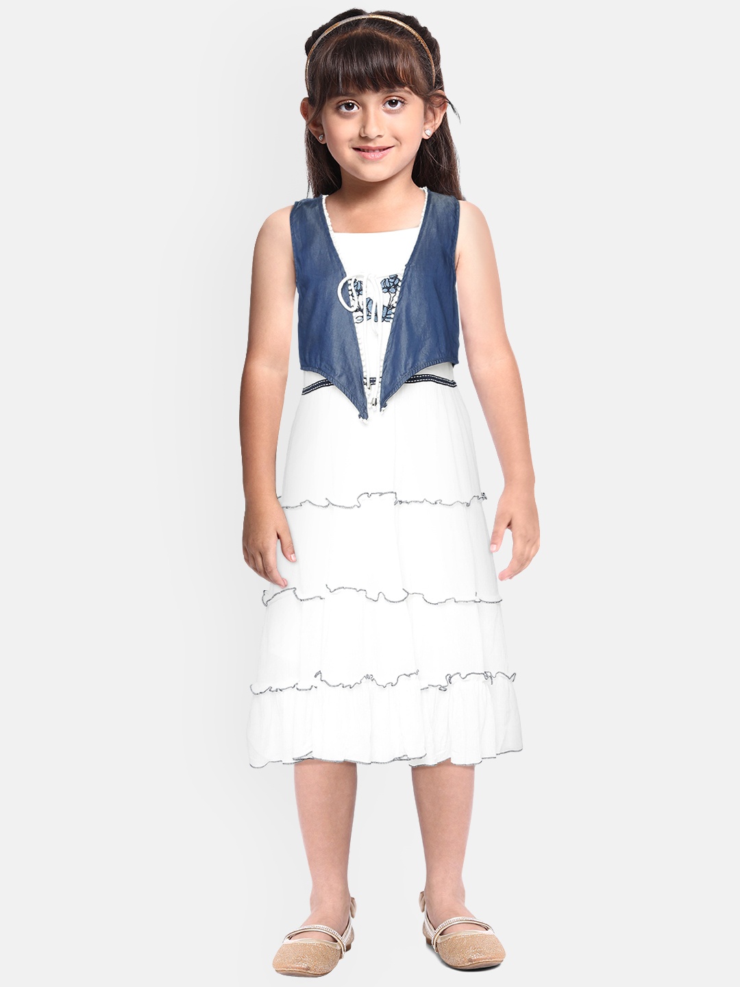 

Peppermint Girls White Embroidered A-Line Dress