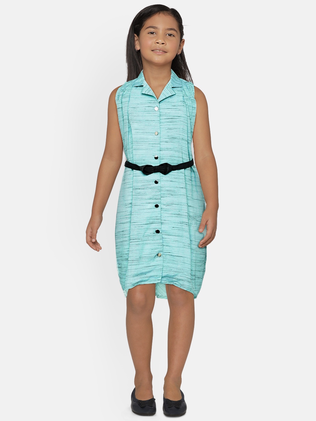 

Peppermint Girls Sea Green Self Design Shirt Dress