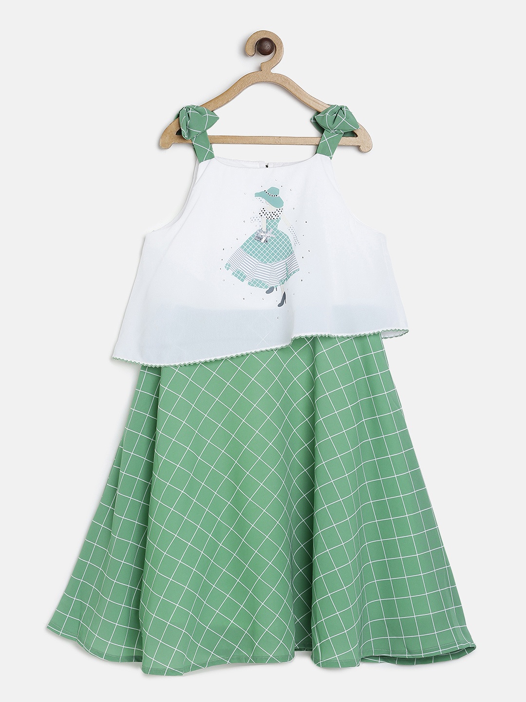 

Peppermint Girls Sea Green & White Printed A-Line Dress