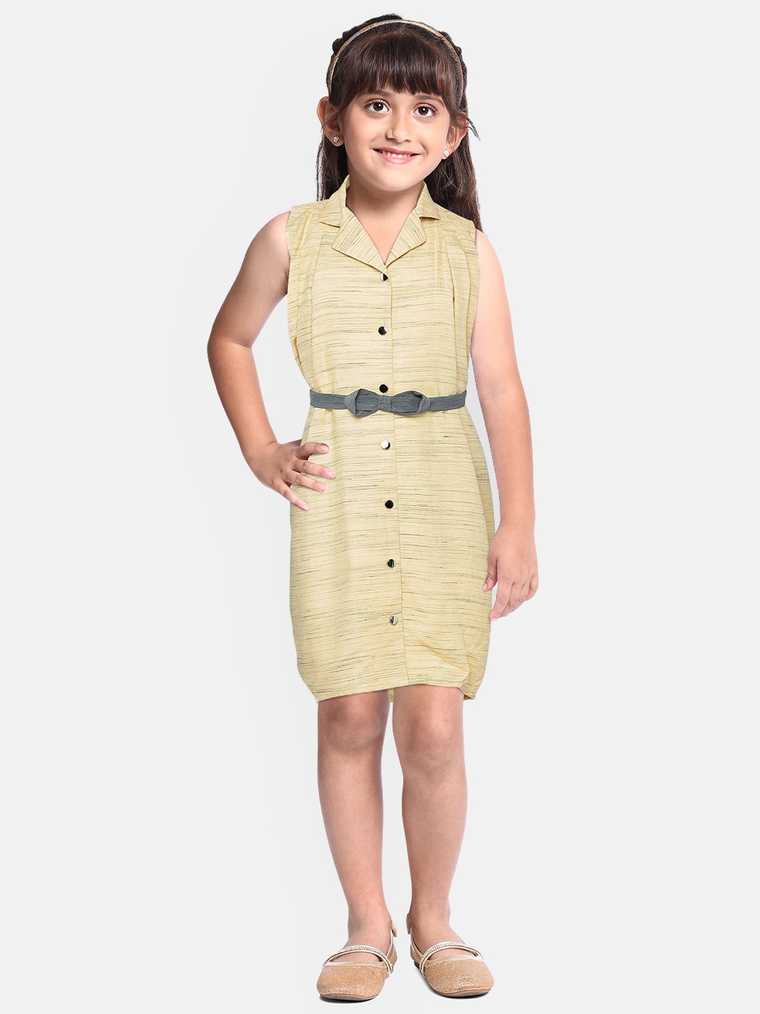 

Peppermint Girls Beige Self Design Shirt Dress