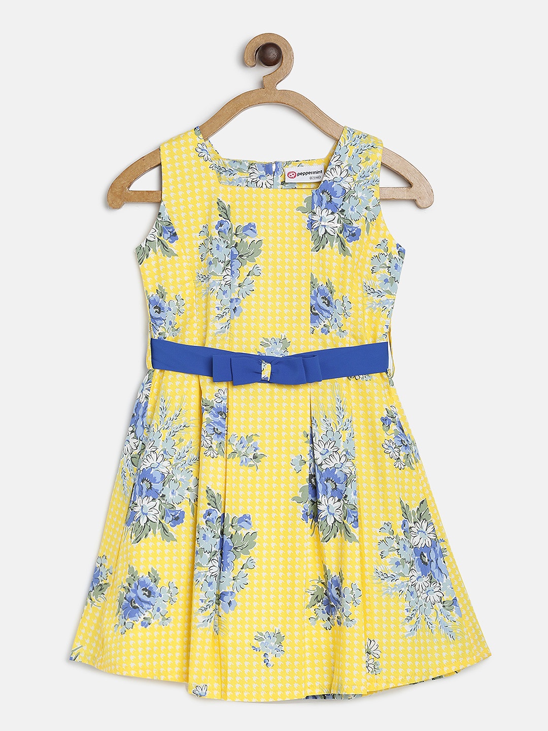 

Peppermint Girls Yellow Printed Fit and Flare Dress