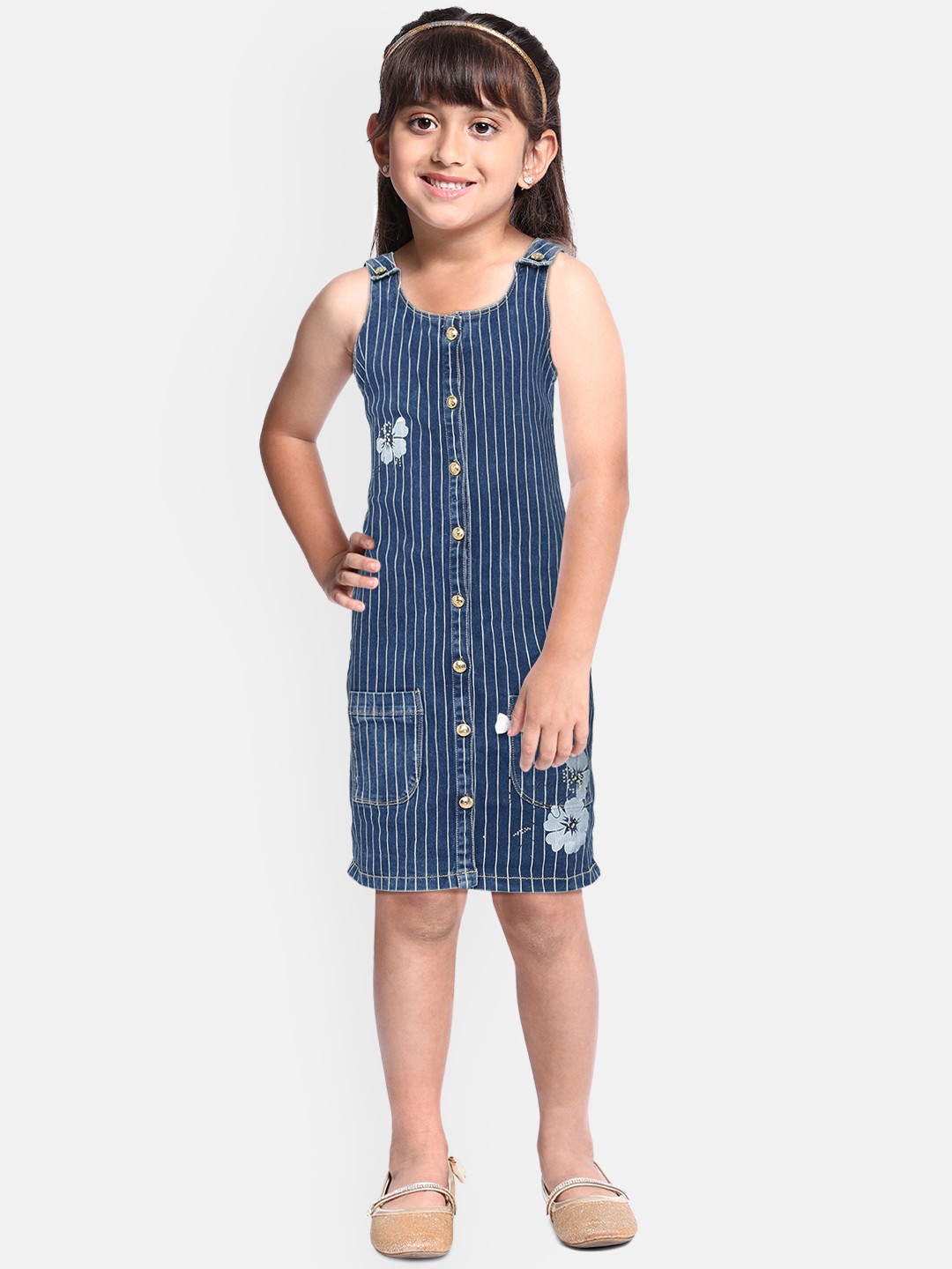 

Peppermint Girls Blue & White Striped A-Line Dress