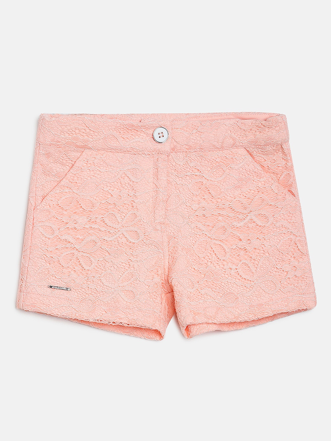 

Peppermint Girls Peach-Coloured Self Design Regular Shorts