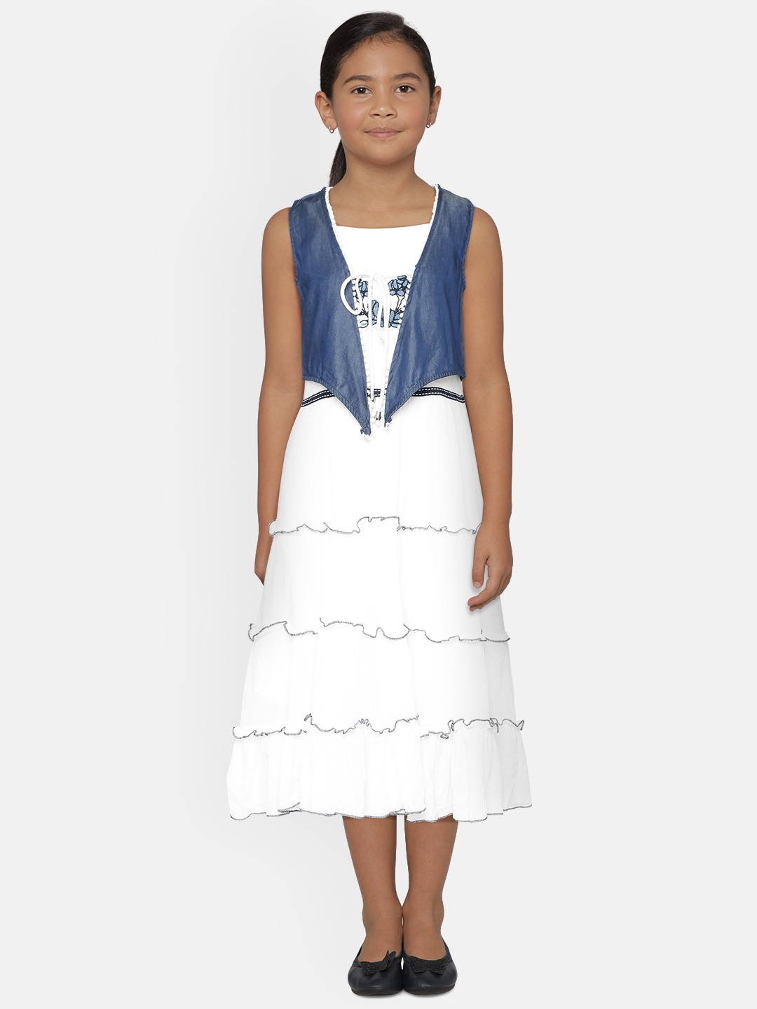 

Peppermint Girls White Embroidered A-Line Dress