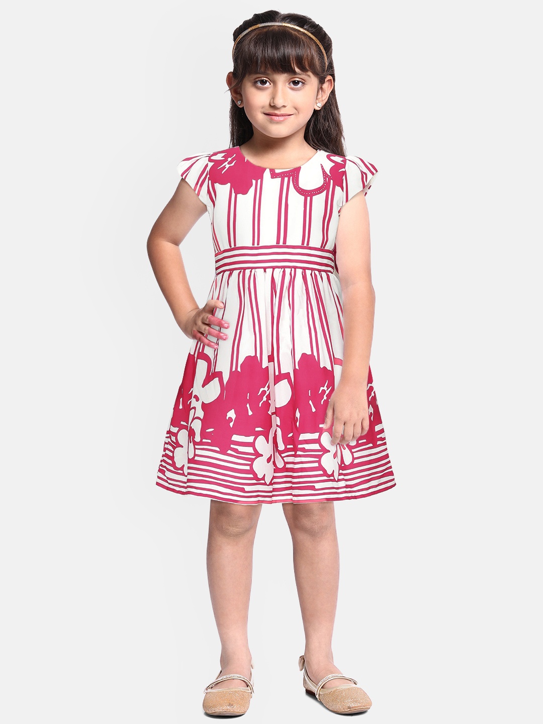 

Peppermint Girls Pink & White Printed Fit and Flare Dress