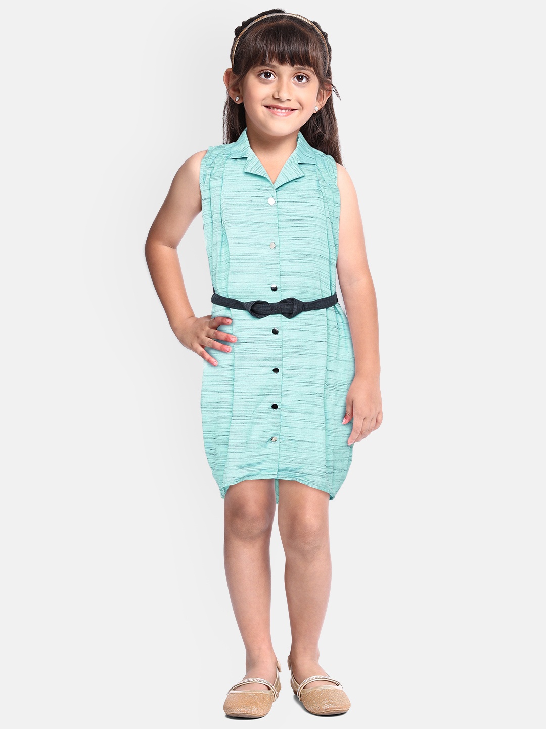 

Peppermint Girls Sea Green Self Design Shirt Dress