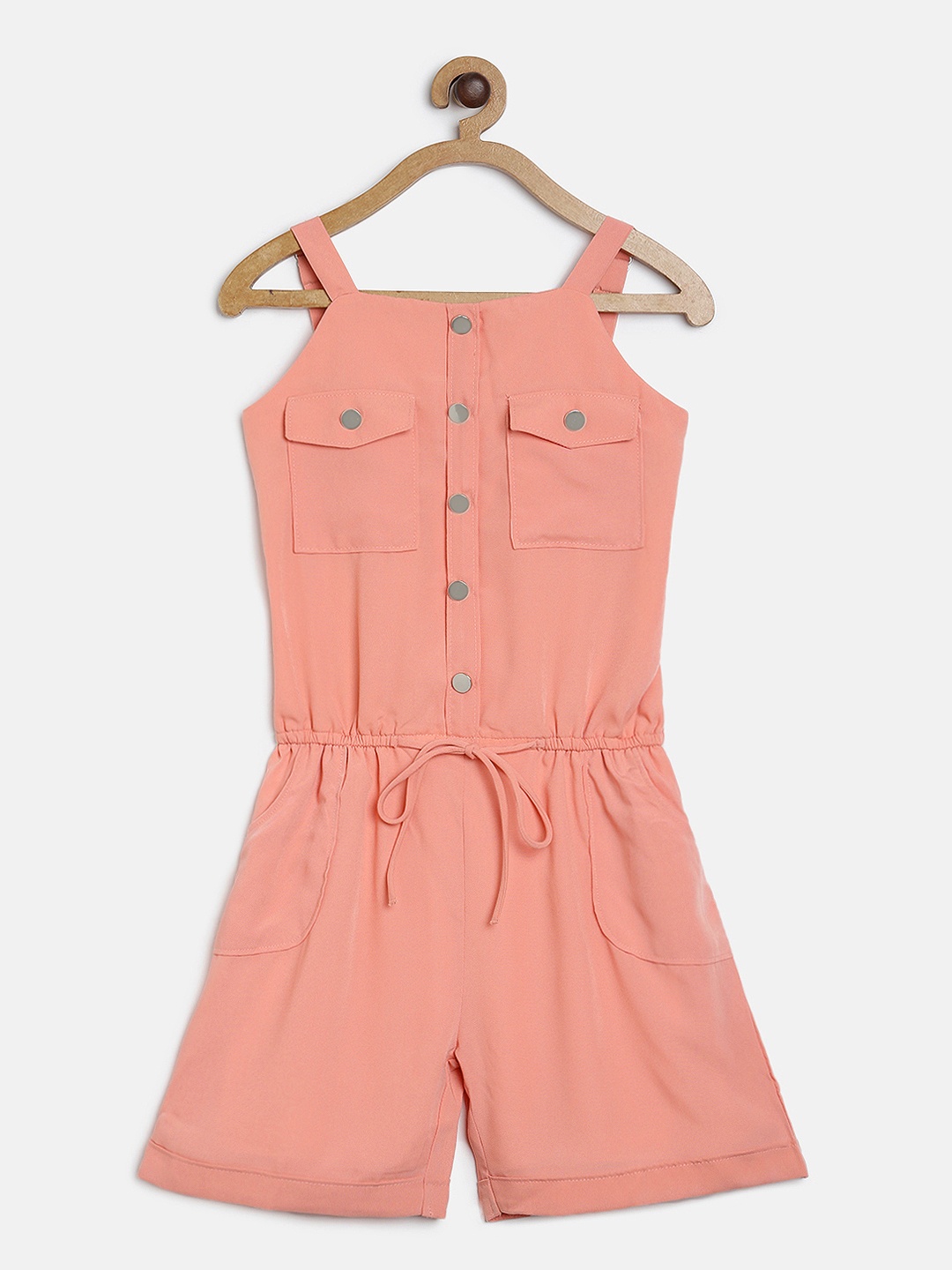 

Peppermint Girls Peach-Coloured Solid Playsuit