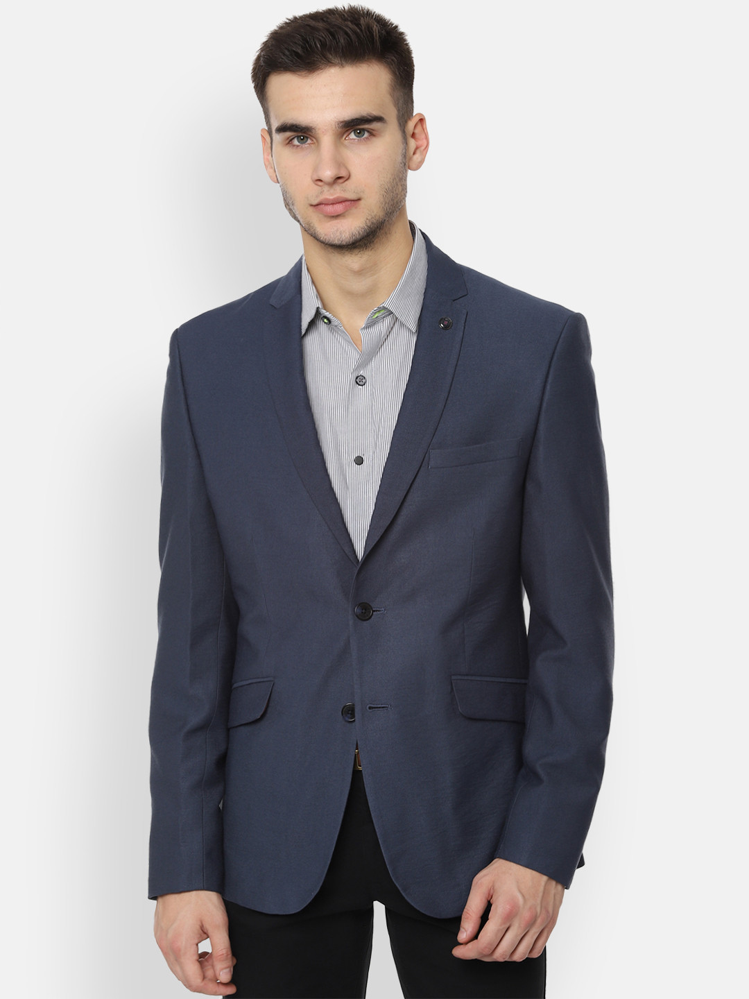 

V Dot Men Navy Blue Solid Slim Fit Single-Breasted Formal Blazer