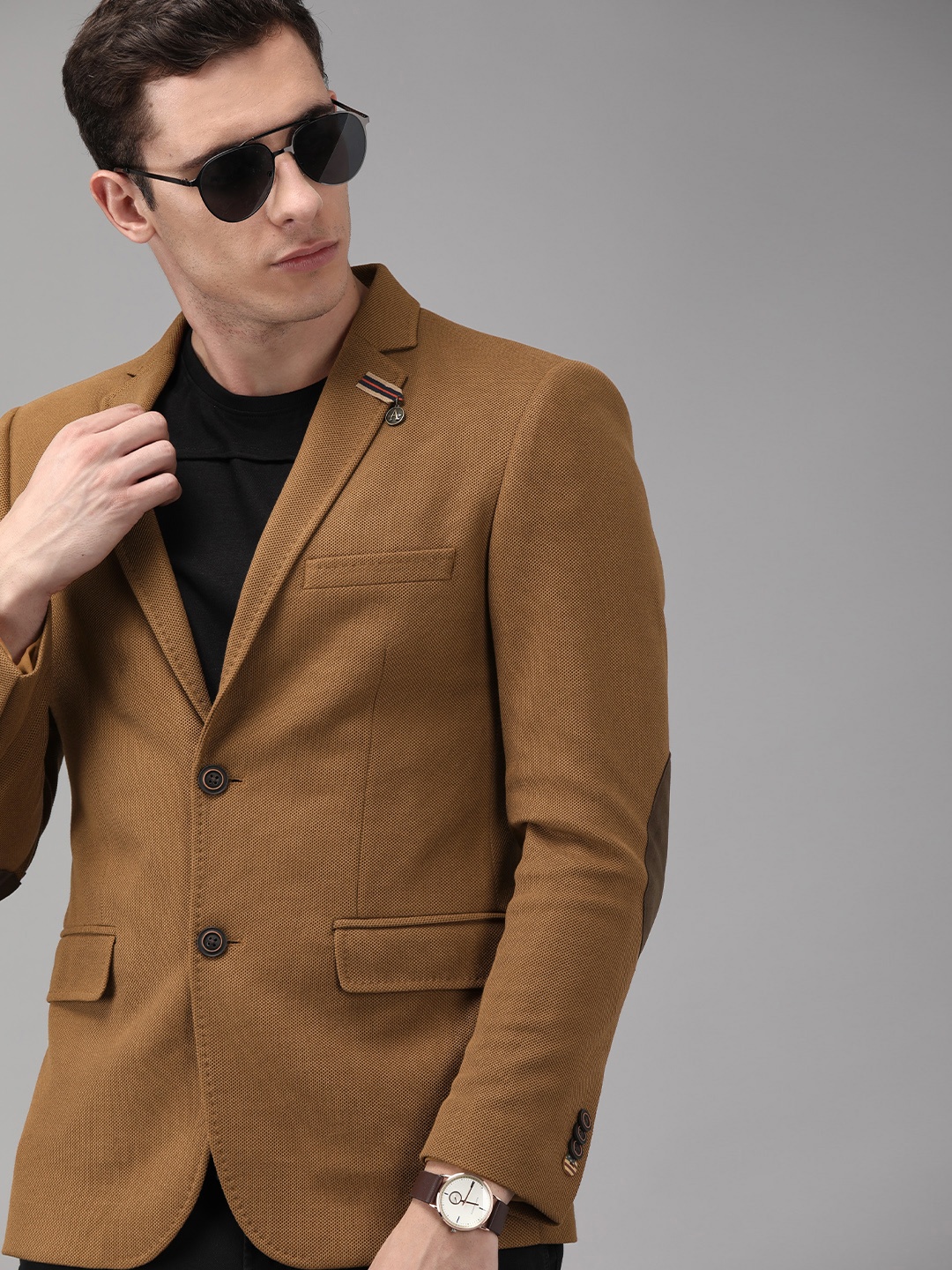 

Arrow Sport Men Rust Orange Zero Calorie Fit Self Design Smart Casual Blazer