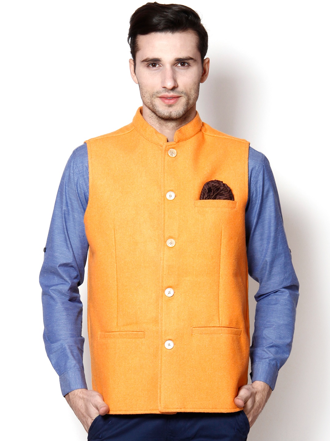 

even Orange Woollen Slim Fit Nehru Jacket