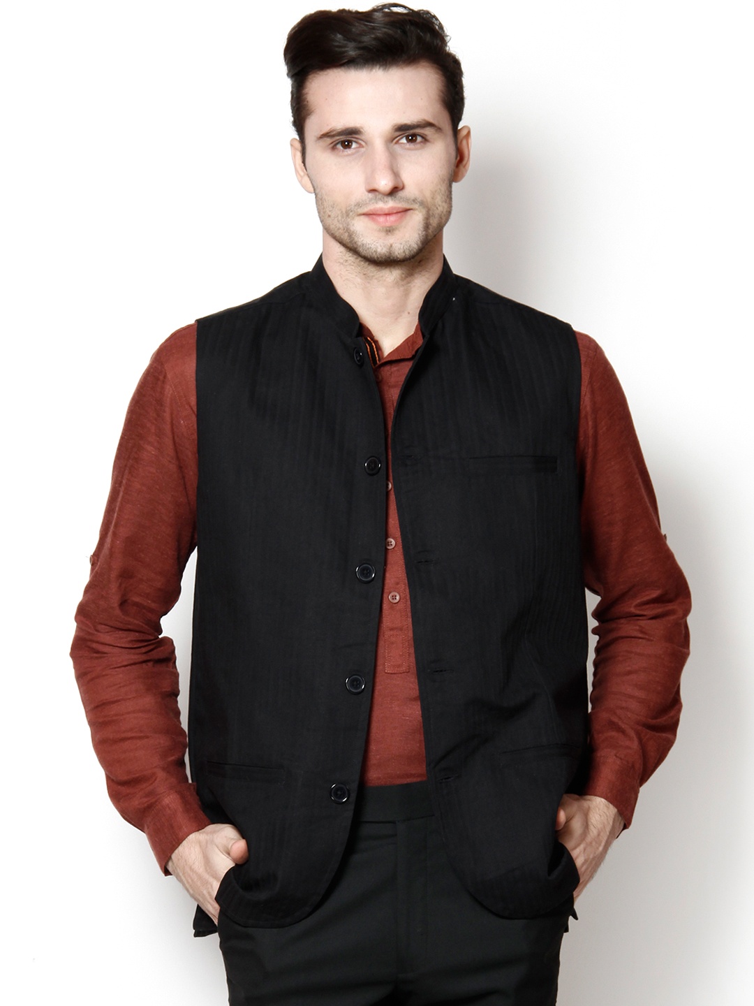 

even Black Slim Fit Nehru Jacket