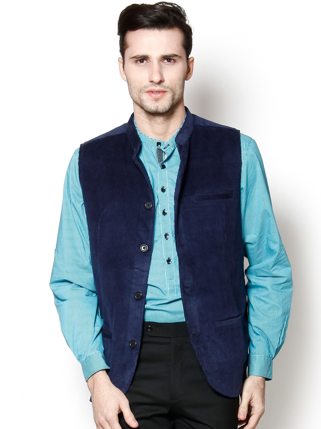 

even Blue Slim Fit Nehru Jacket