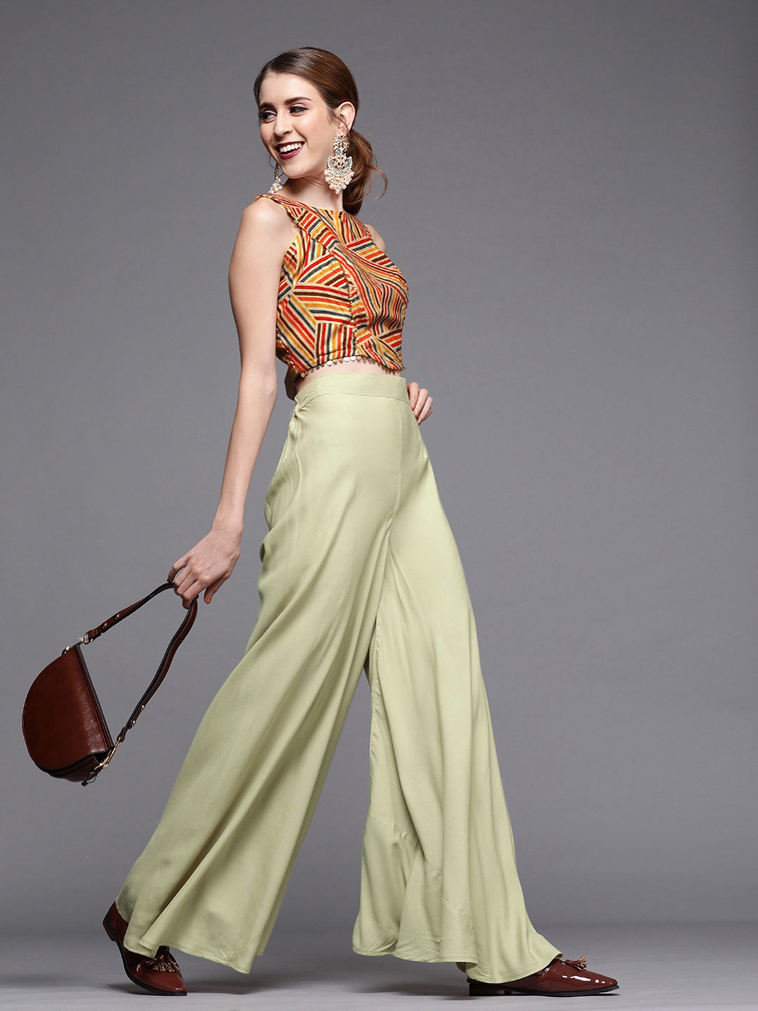 

Inddus Women Maroon & Beige Printed Top with Palazzos