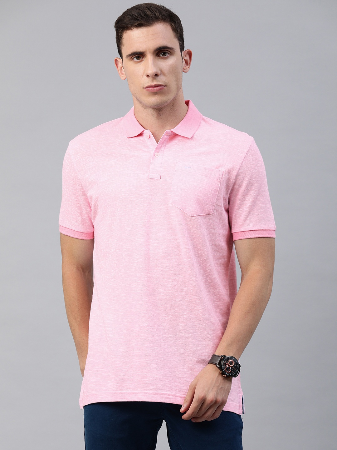 

Park Avenue Men Pink Slim Fit Solid Polo Collar Pure Cotton T-shirt