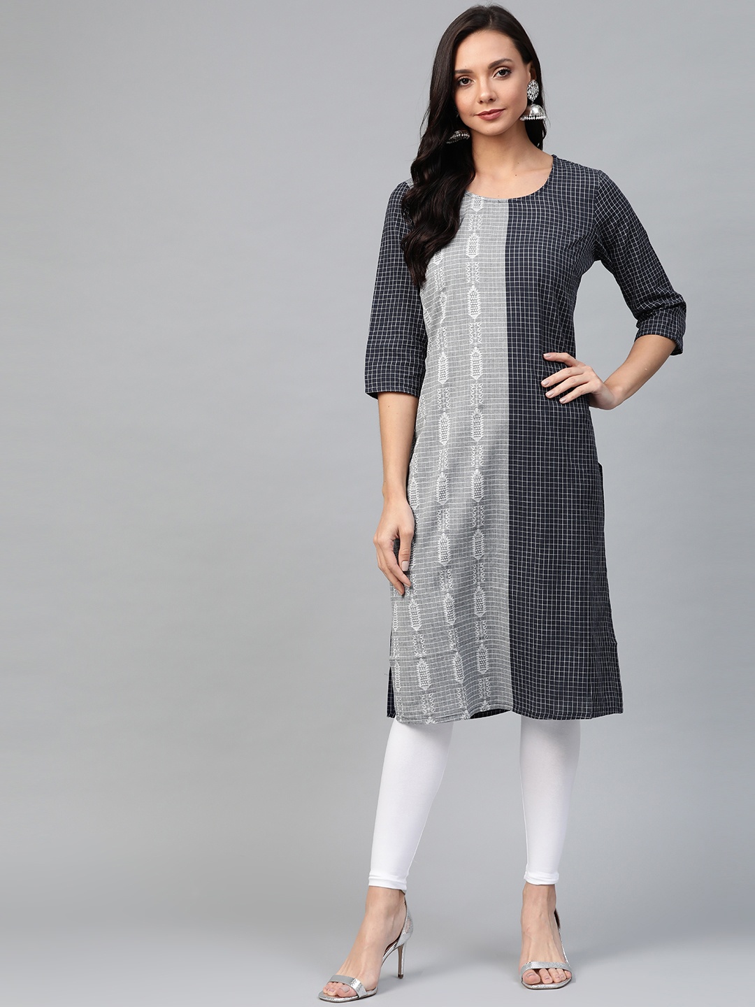 

AURELIA Straight Cotton Kurta, Navy blue