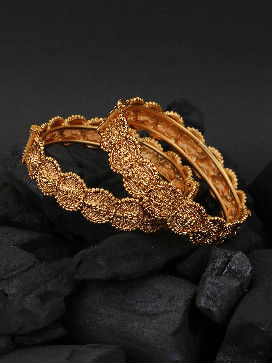 

Adwitiya Collection Set of 2 24K Gold-Plated Handcrafted Embellished Designer Bangles