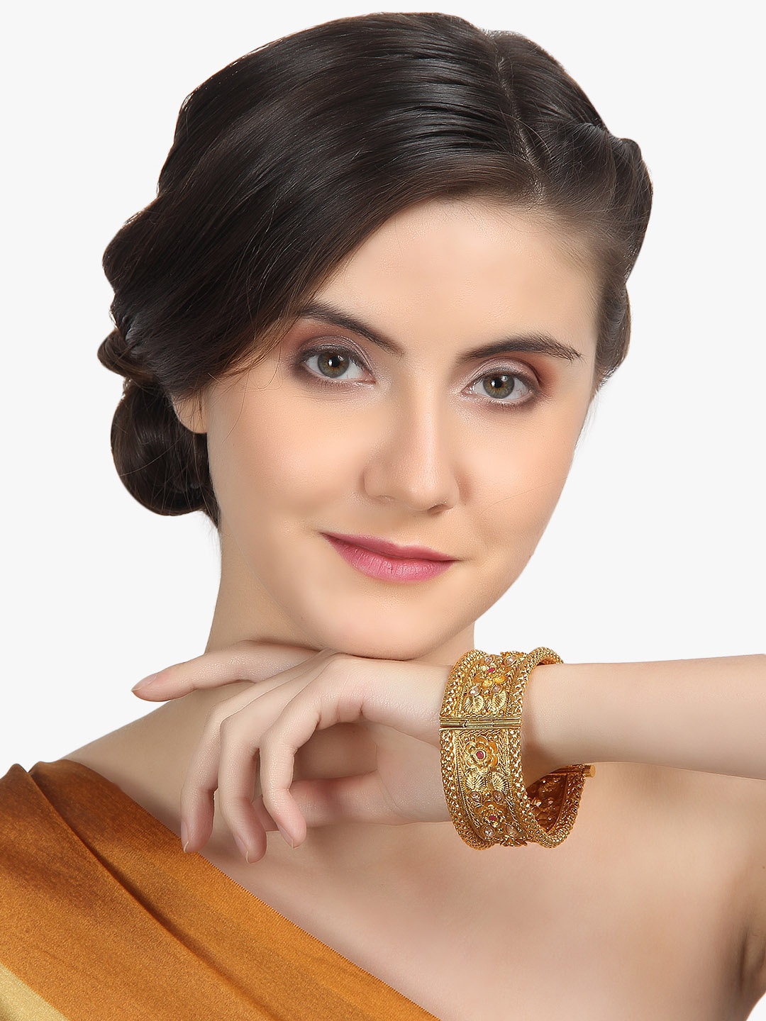 

Adwitiya Collection Set of 2 24K Gold-Plated Stone-Studded Handcrafted Designer Bangles