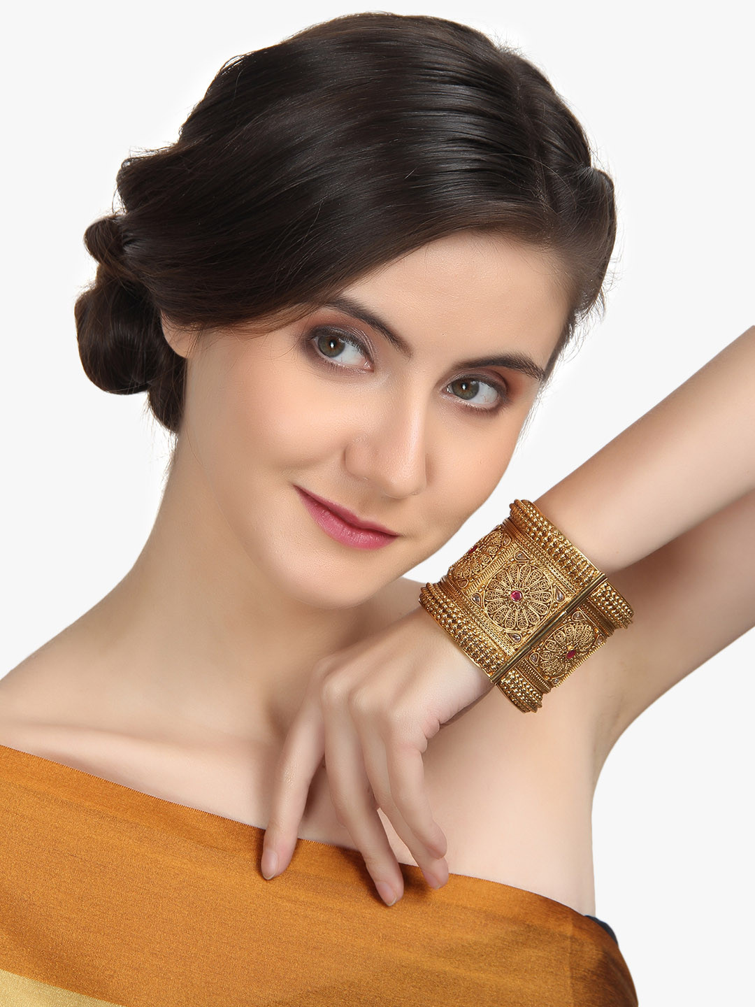 

Adwitiya Collection 24K Gold-Plated Stone-Studded Handcrafted Embellished Designer Bangle