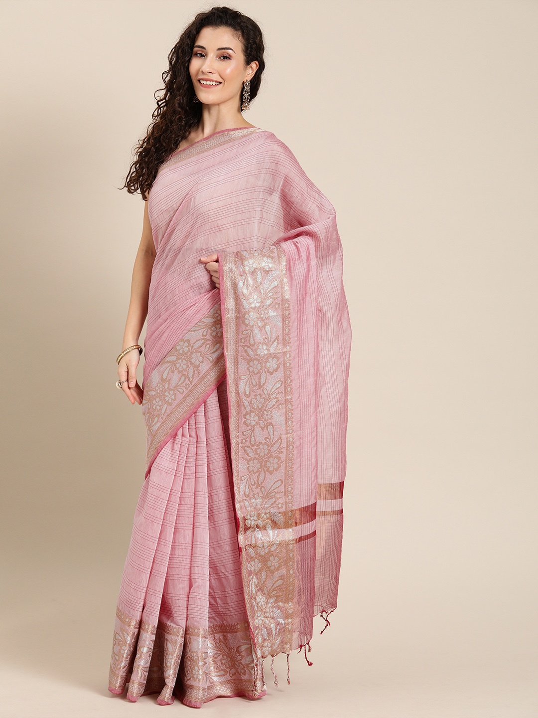 

Pisara Pink Silk Cotton Woven Design Kanjeevaram Saree