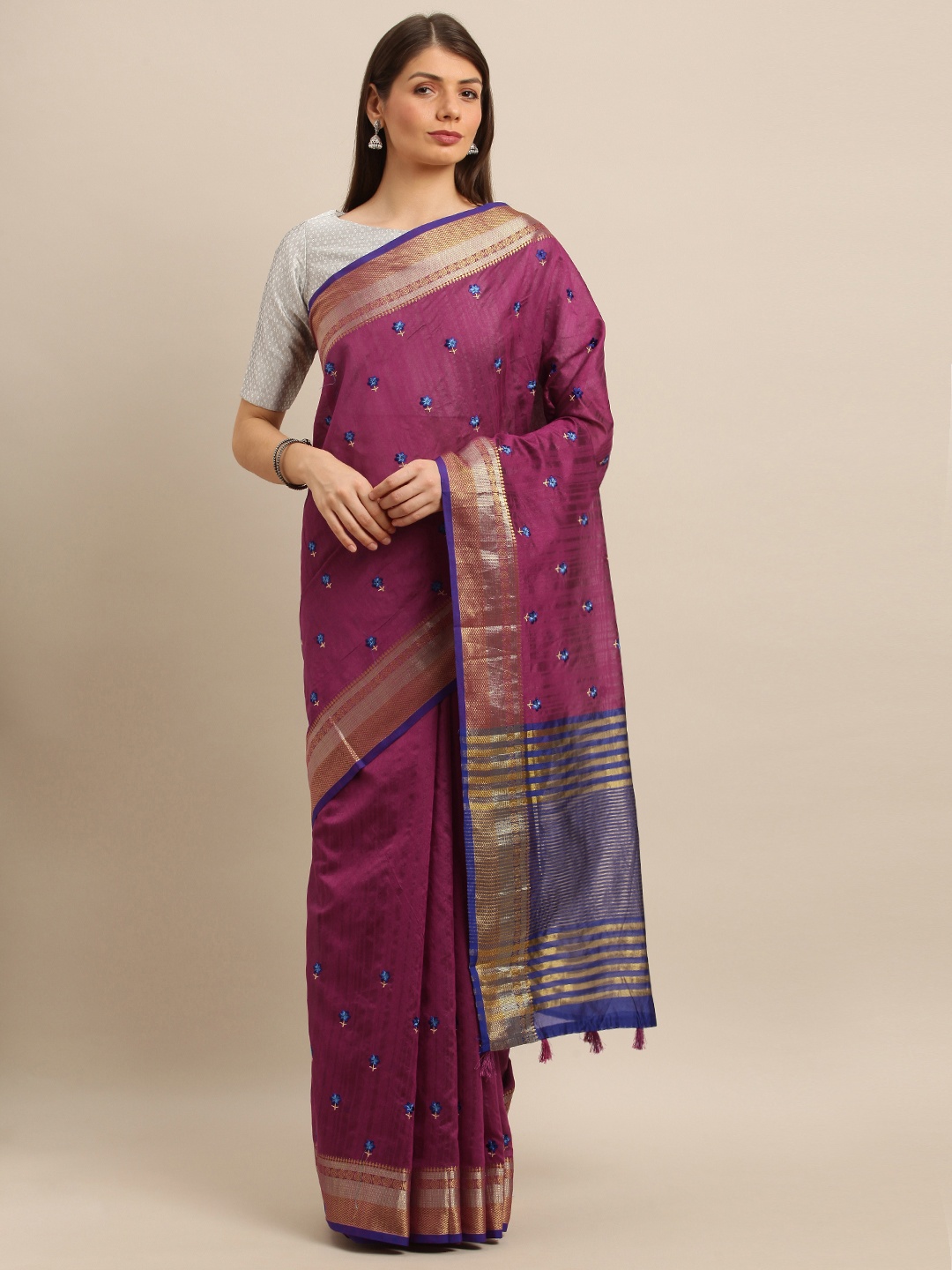 

Pisara Magenta Silk Cotton Woven Design Banarasi Saree