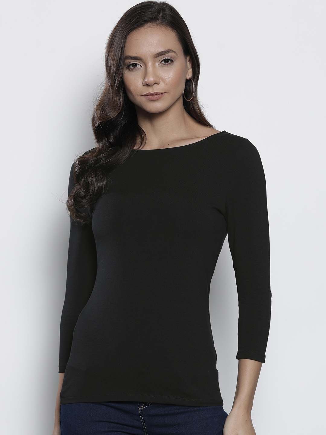 

Marks & Spencer Women Black Fitted Solid Round Neck T-shirt