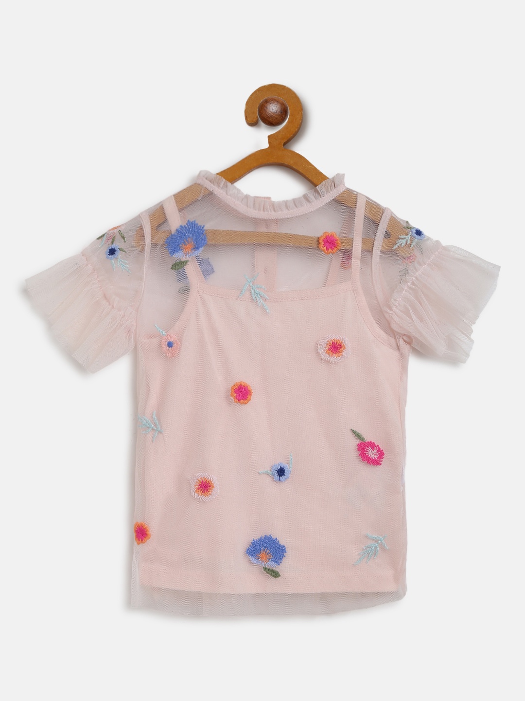 

Marks & Spencer Girls Dusty Pink Floral Embroidered Sheer Pure Cotton Top