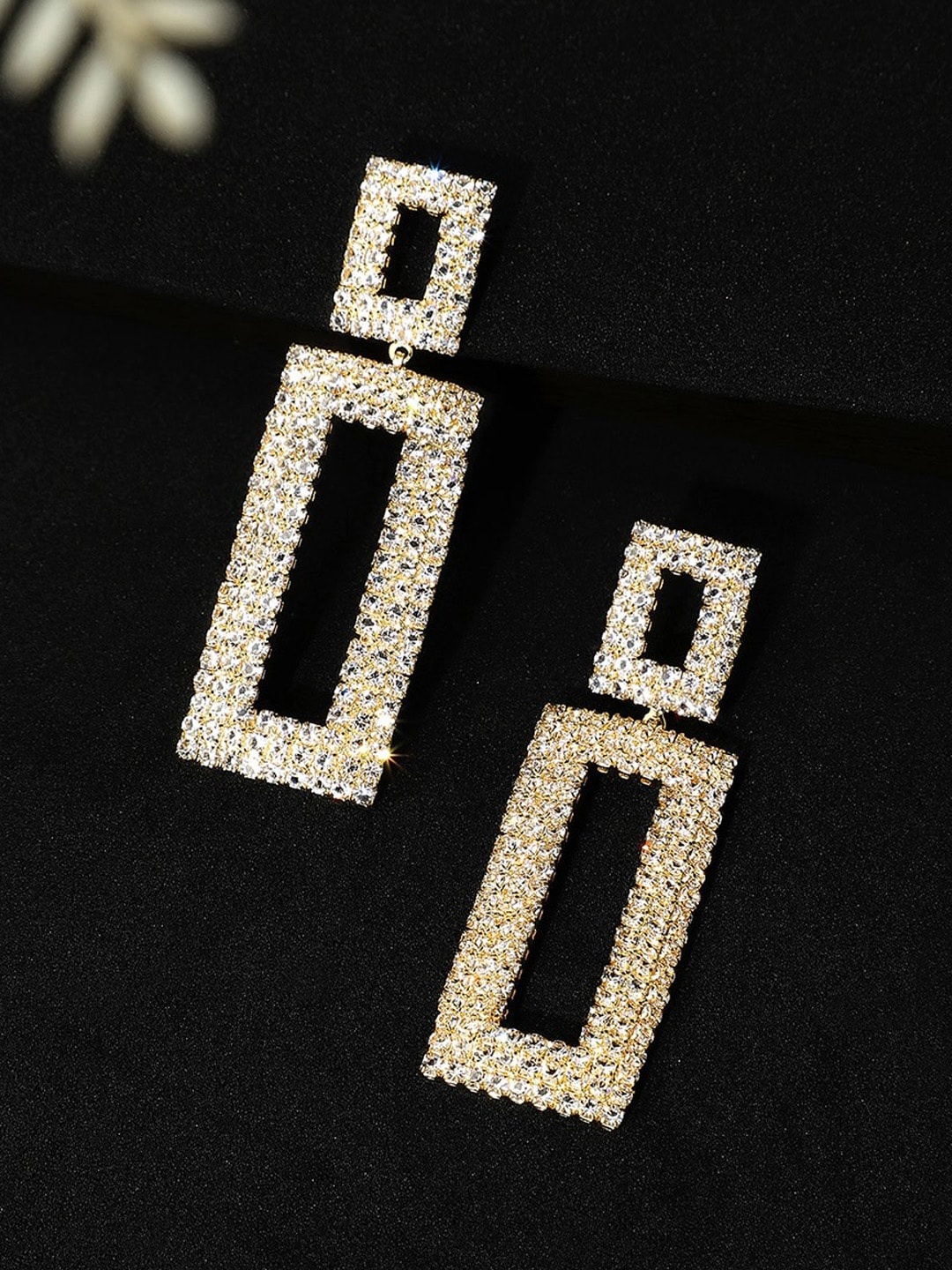 

Rubans Gold-Plated & White CZ Studded Geometric Drop Earrings