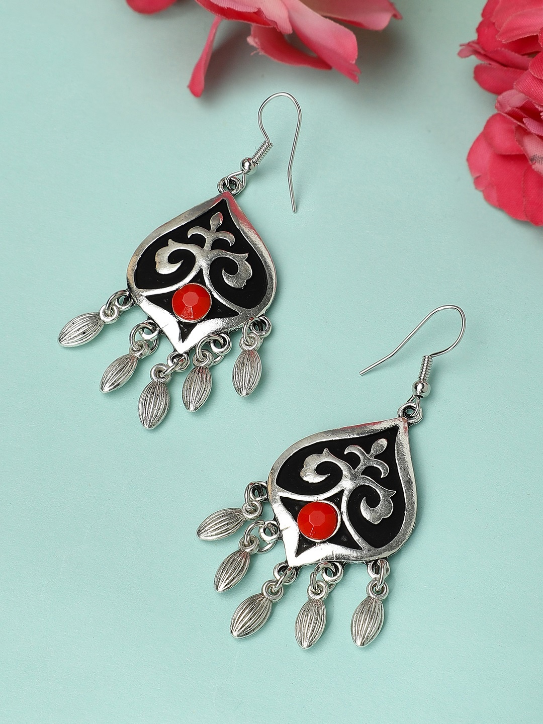 

Rubans Silver-Plated Oxidised Handcrafted Classic Drop Earrings