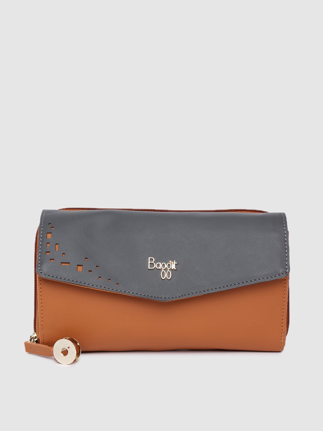 

Baggit Women Tan Brown & Grey Colourblocked Zip Around Wallet