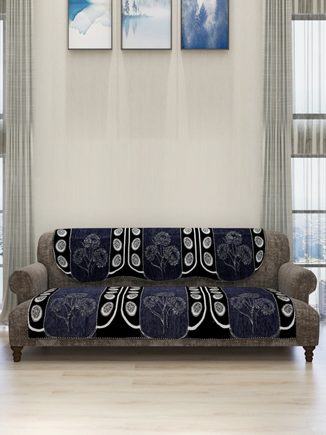 

ROMEE Set Of 6 Blue & White Self-Design Sofa Cover