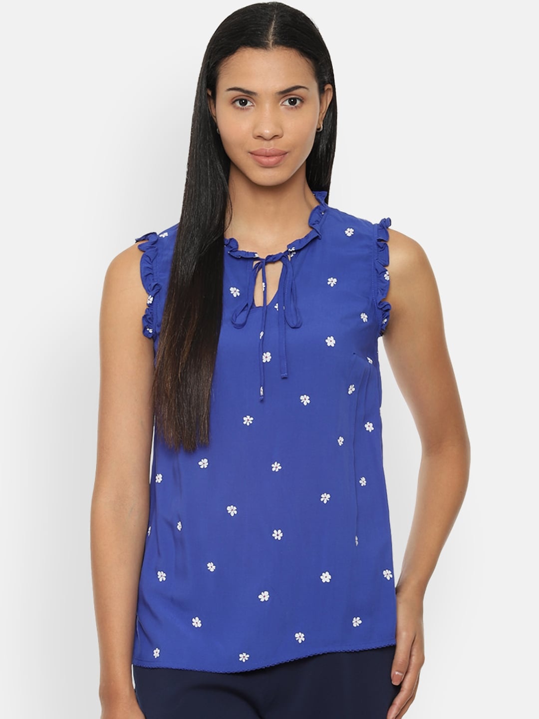 

Van Heusen Woman Blue & Off-White Printed Top