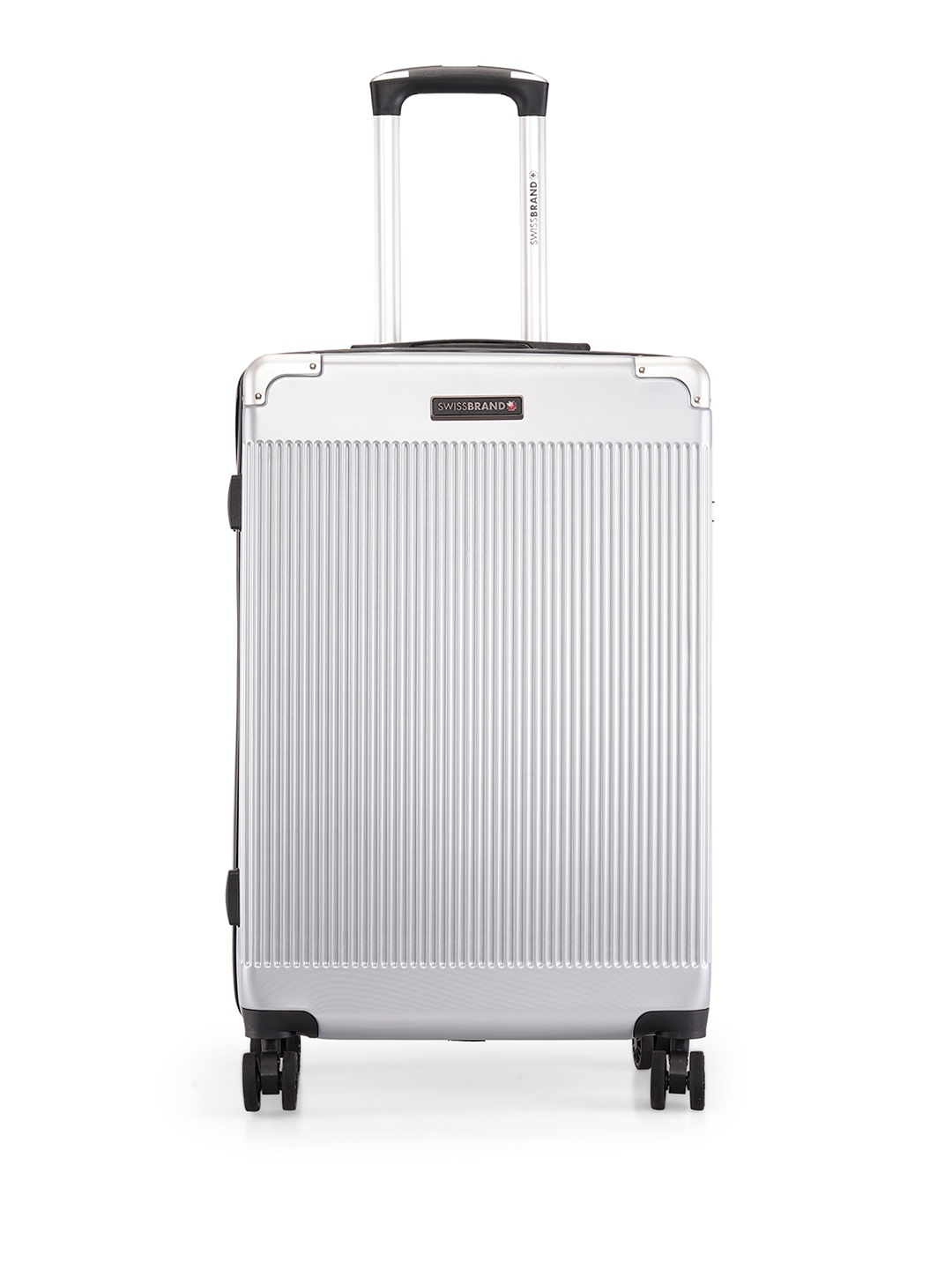 

SWISS BRAND Unisex Silver-Toned Textured GENEVE Hard-Sided Medium Trolley Suitcase