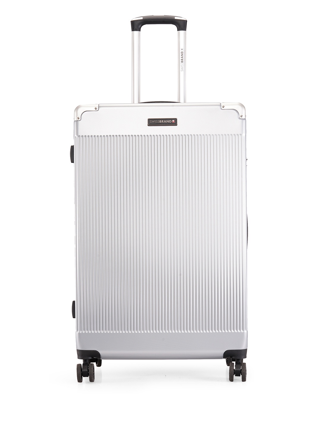 

SWISS BRAND Unisex Silver-Toned Textured GENEVE Hard-Sided Large Trolley Suitcase