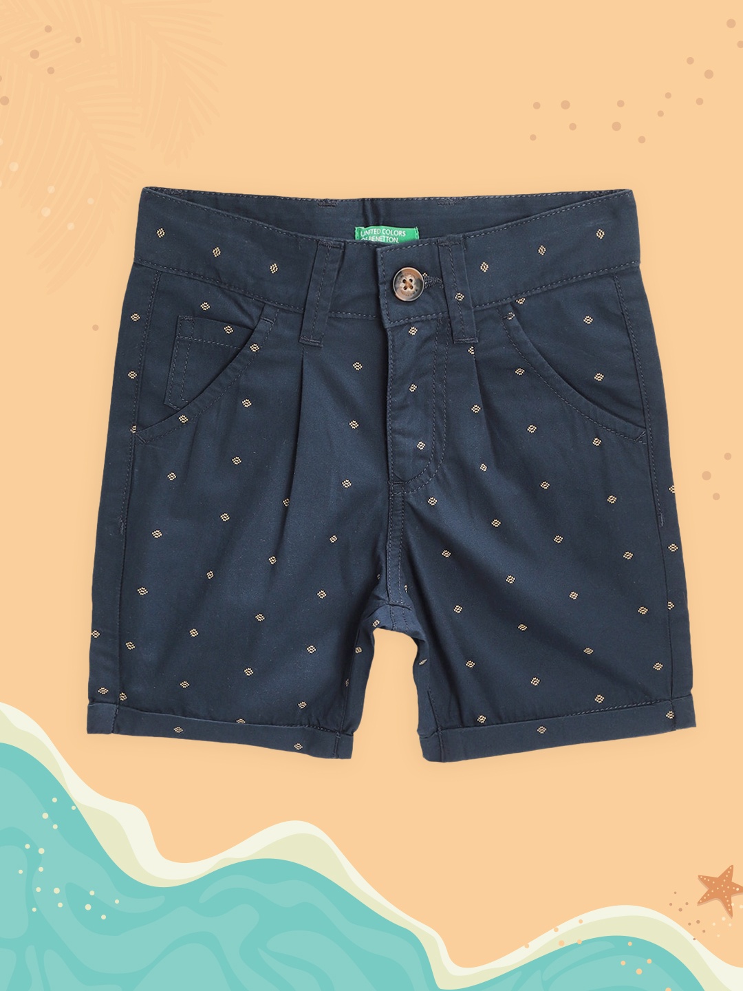 

United Colors of Benetton Boys Navy Blue Printed Regular Fit Shorts