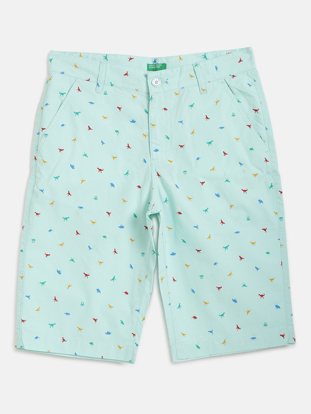 

United Colors of Benetton Boys Blue and Red Dinosaur Print Regular Fit Chino Shorts