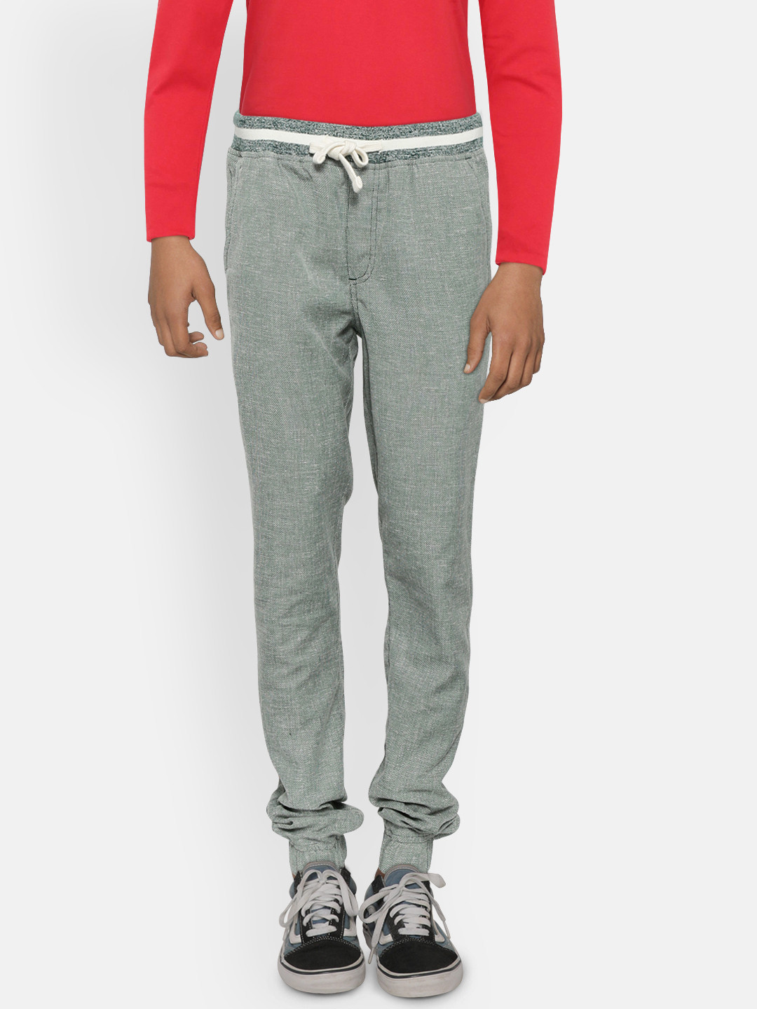 

United Colors of Benetton Boys Green & White Self-Design Joggers