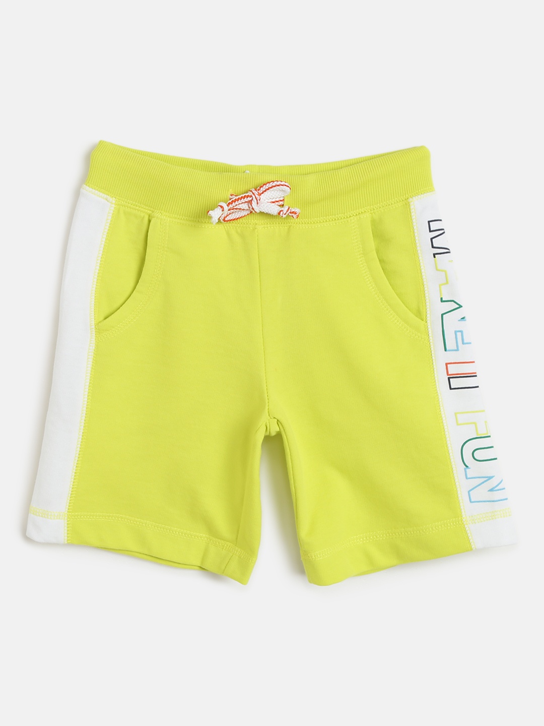 

United Colors of Benetton Boys Fluorescent Green & White Printed Detail Shorts