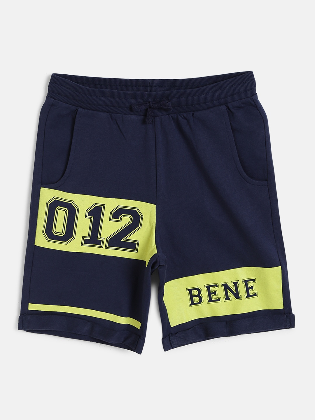 

United Colors of Benetton Boys Navy Blue & Yellow Printed Regular Fit Shorts
